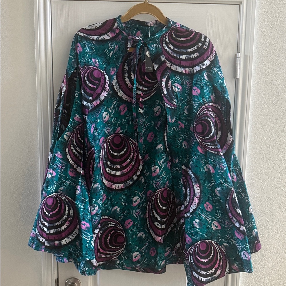 Zara Teal, Purple & Black Printed Tie-Neck Jacket